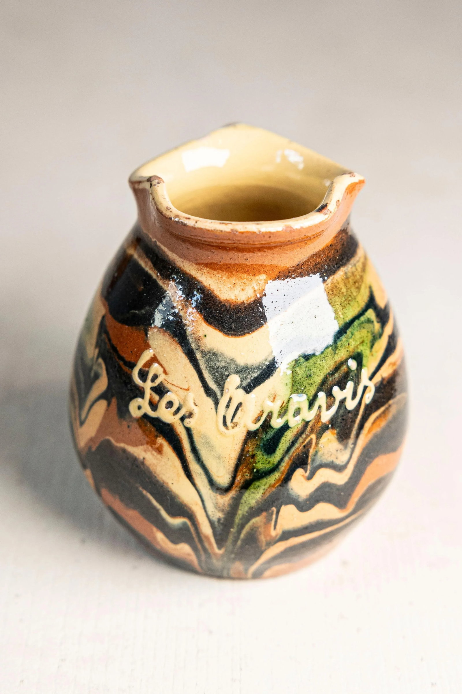 Mid-20th Century French Marbled Glazed Terracotta Pitcher, "Les Uravis" - 3
