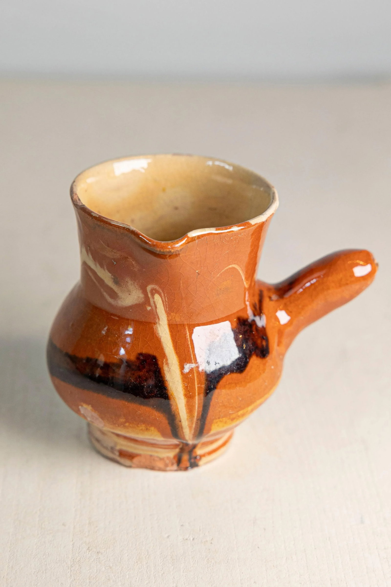 Early 20th Century French Glazed Terracotta Pitcher with Side Handle - 2