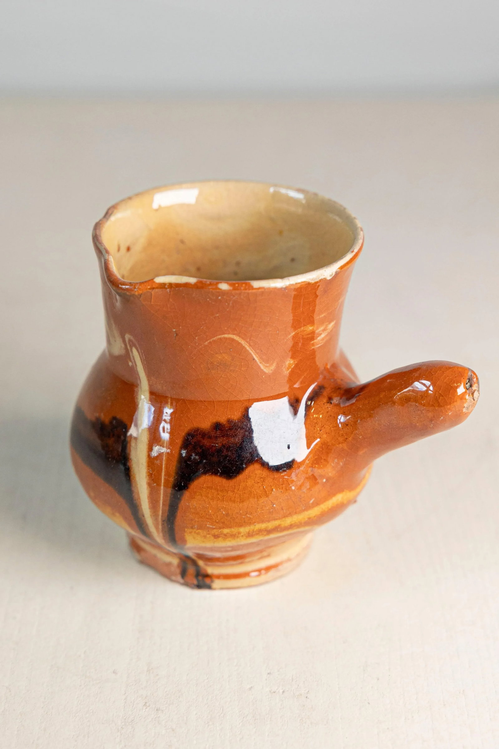 Early 20th Century French Glazed Terracotta Pitcher with Side Handle - 3