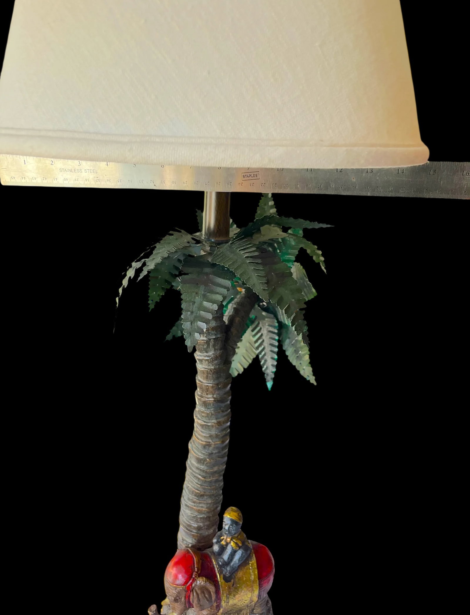 1990s Toile Elephant and Boy Tropical Palm Tree Table Lamp - 10