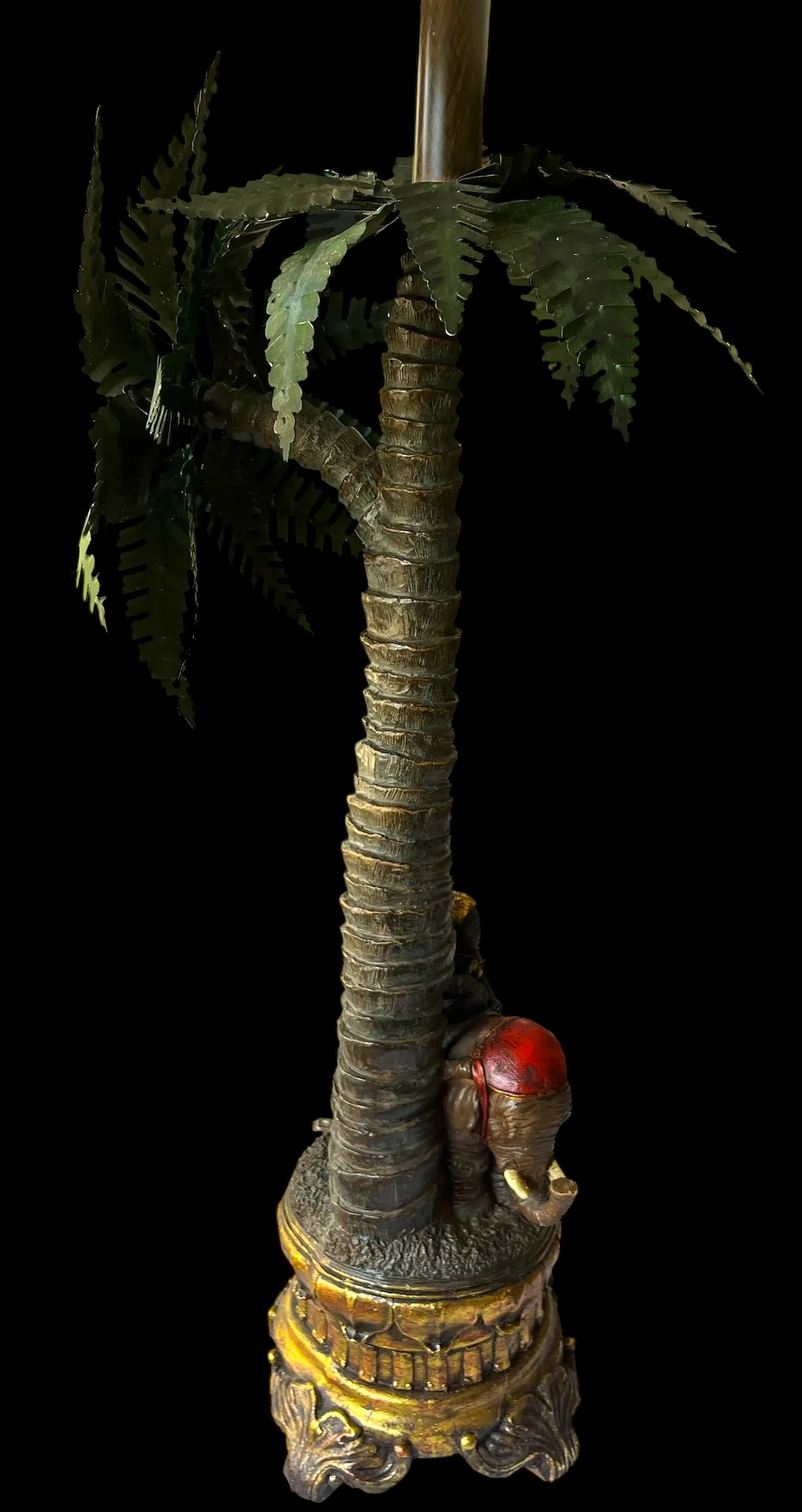 1990s Toile Elephant and Boy Tropical Palm Tree Table Lamp - 4