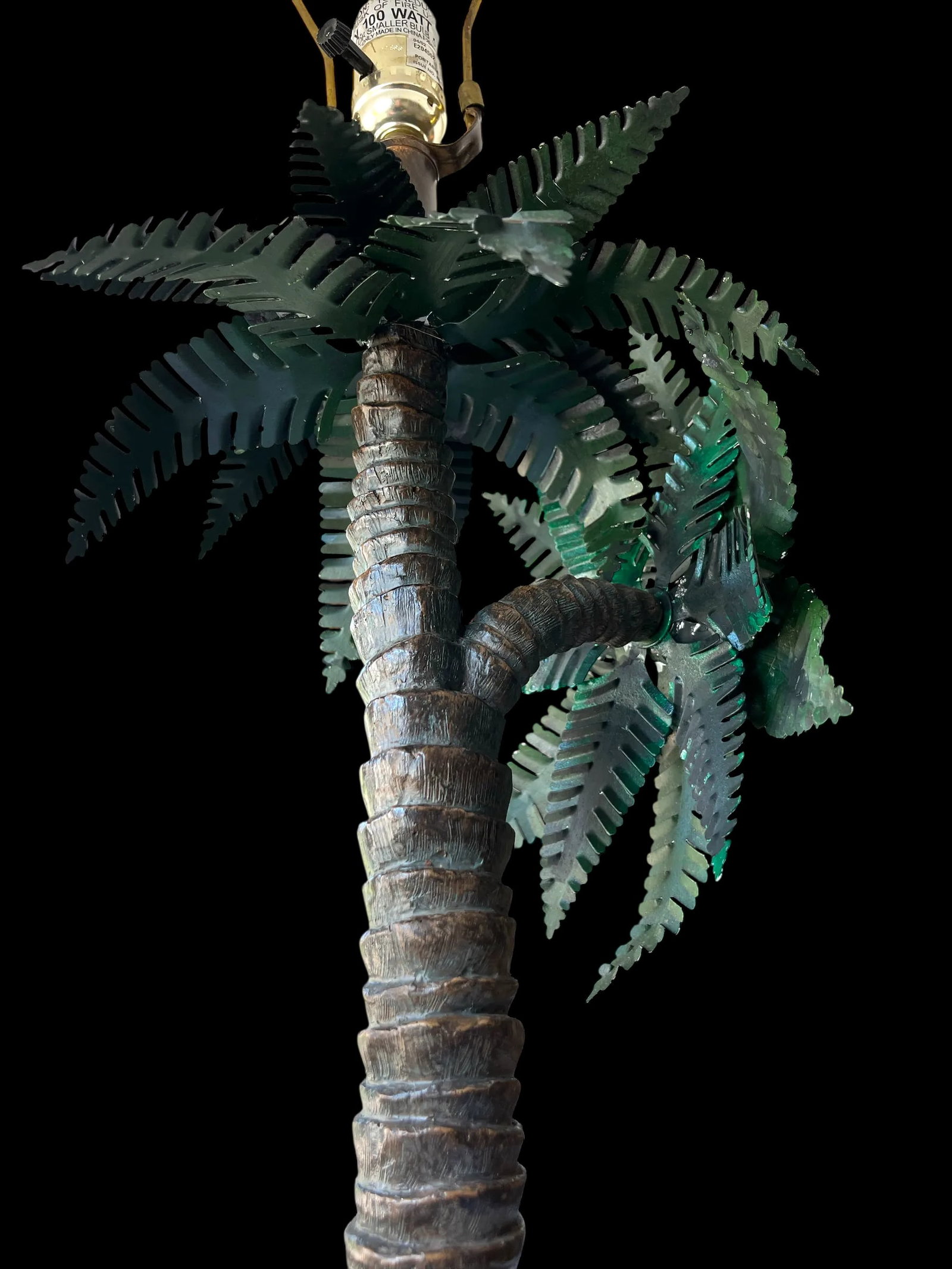 1990s Toile Elephant and Boy Tropical Palm Tree Table Lamp - 6