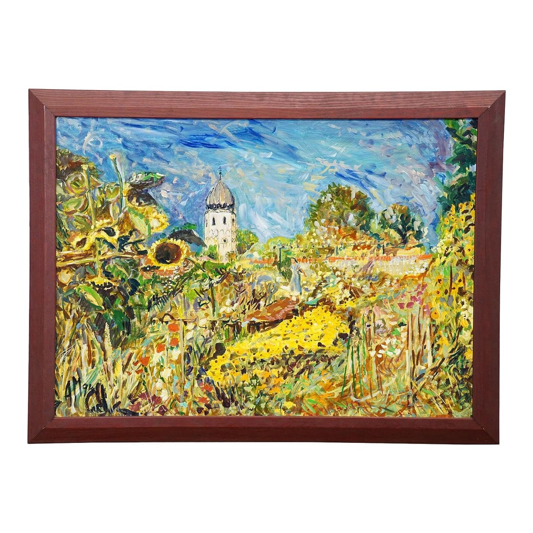 Fraueninsel / Chiemsee With Monastery and Garden, 1994 – Oil Painting by Alexander Michael: Fraueninsel / Chiemsee with Monastery and Garden, 1994 – Oil Painting by Alexander Michael This expressive oil painting from 1994 captures the idyllic Fraueninsel (Women's Island) on Lake
