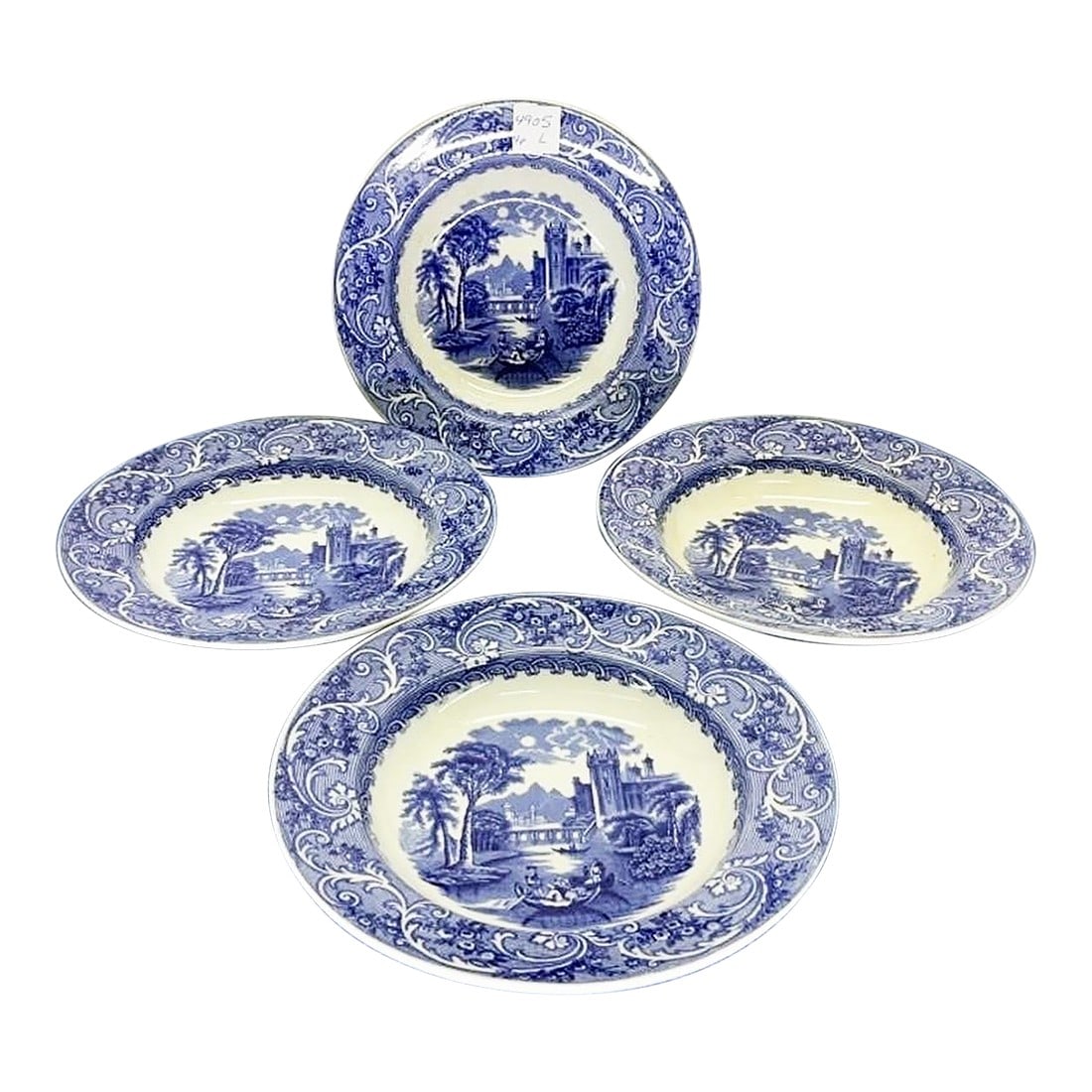 Early 1900s Blue and White Bowls by Cauldon, 'Moore' Motif- Set of 4 (1 of 7)