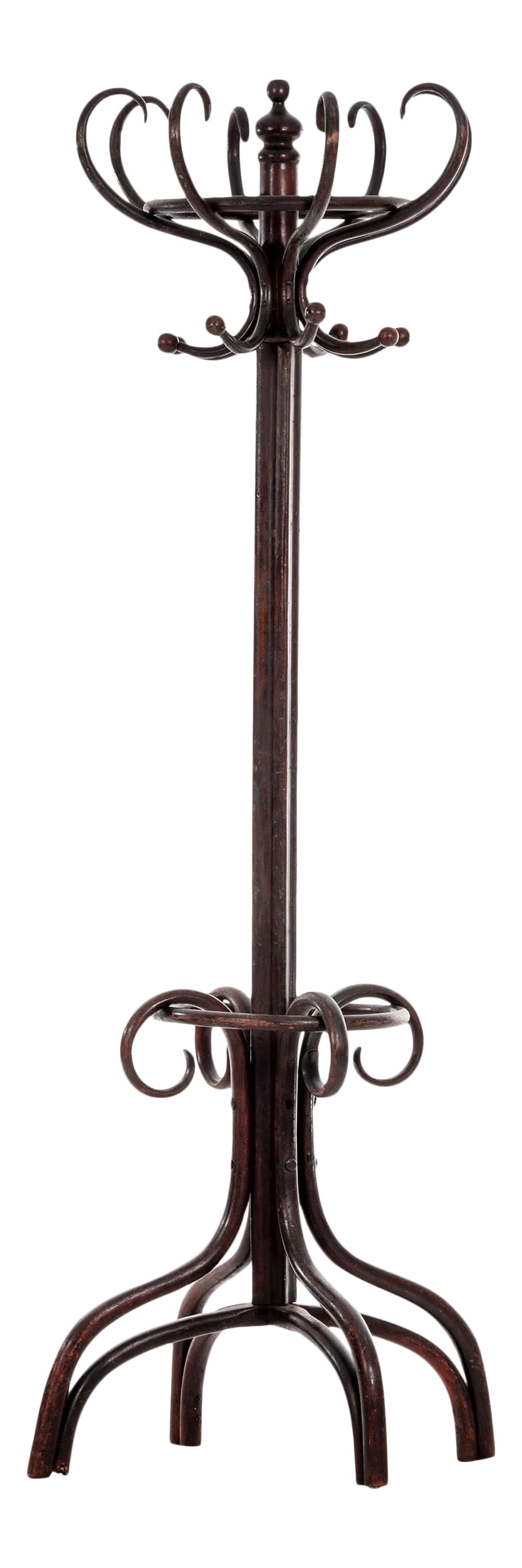 Thonet Coatrack: Thonet Coatrack, stained oakwood bentwood furniture design with lacquer finish. Condition: Alterations: Unknown Imperfections: Some Imperfections Condition Notes: Good Dimensions: Height: 76 in.