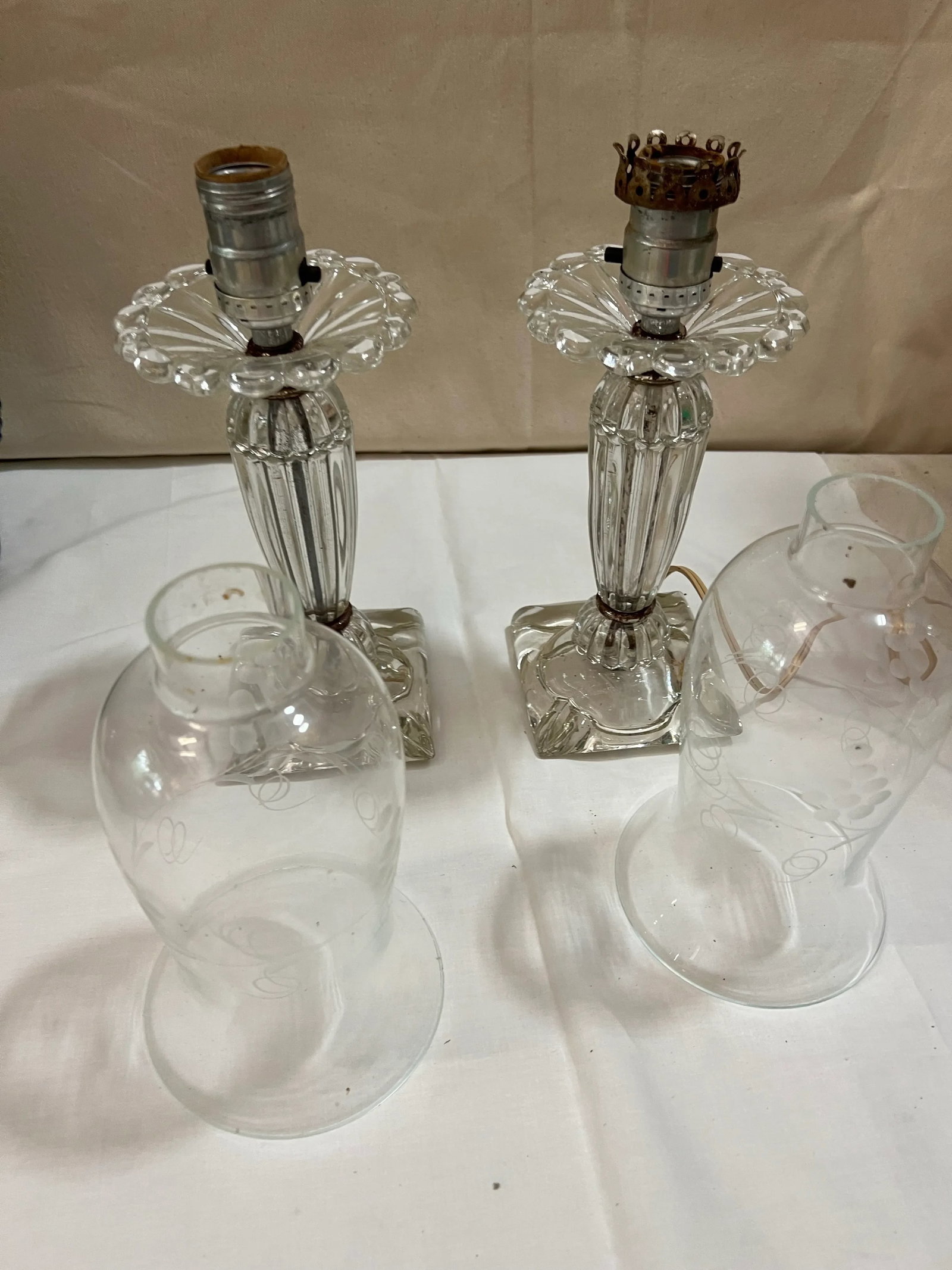Pair of 1970s Glass Table Lamps With Glass Shades - 3