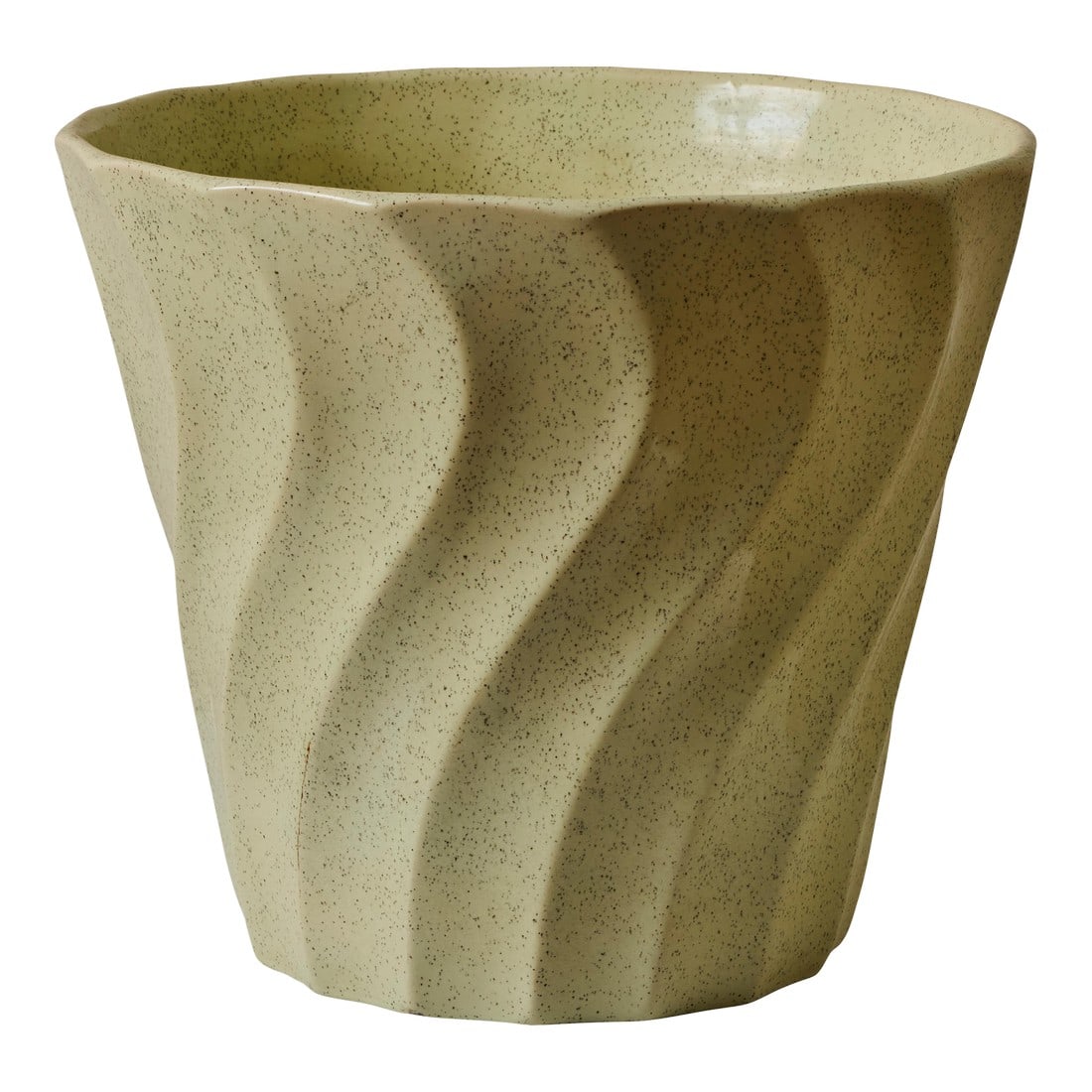 Mid-Century Speckle Glazed Mint Ceramic Bauer Planter: Midcentury Speckle Glazed Mint Ceramic Bauer Planter Executed in speckle glazed mint ceramic. A very clean and increasingly rare vintage example of Bauer's iconic "Swirl" design, reminiscent of the