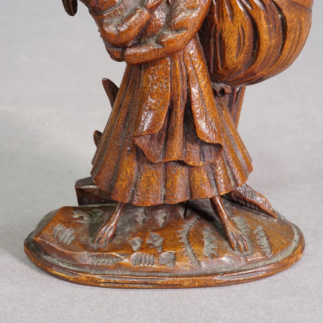 Wooden Sculpture Cat With Rabbit Handcarved Ca. 1900s - 8