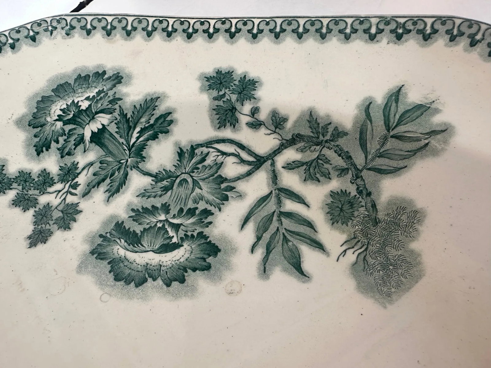 Large Green and White Spode Antique English Meat Platter - 11
