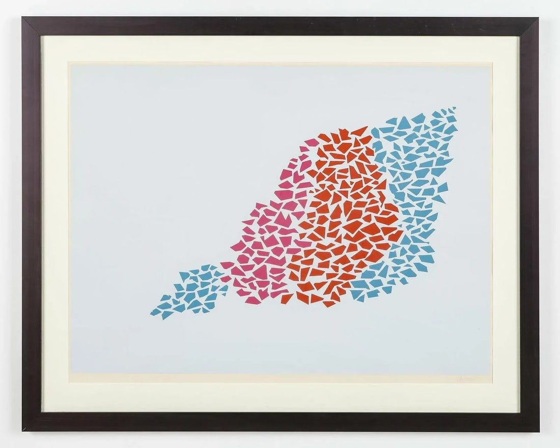 Vintage Original Signed Robert Goodnough "Red, Blue, and Pink" Print, Framed - 2