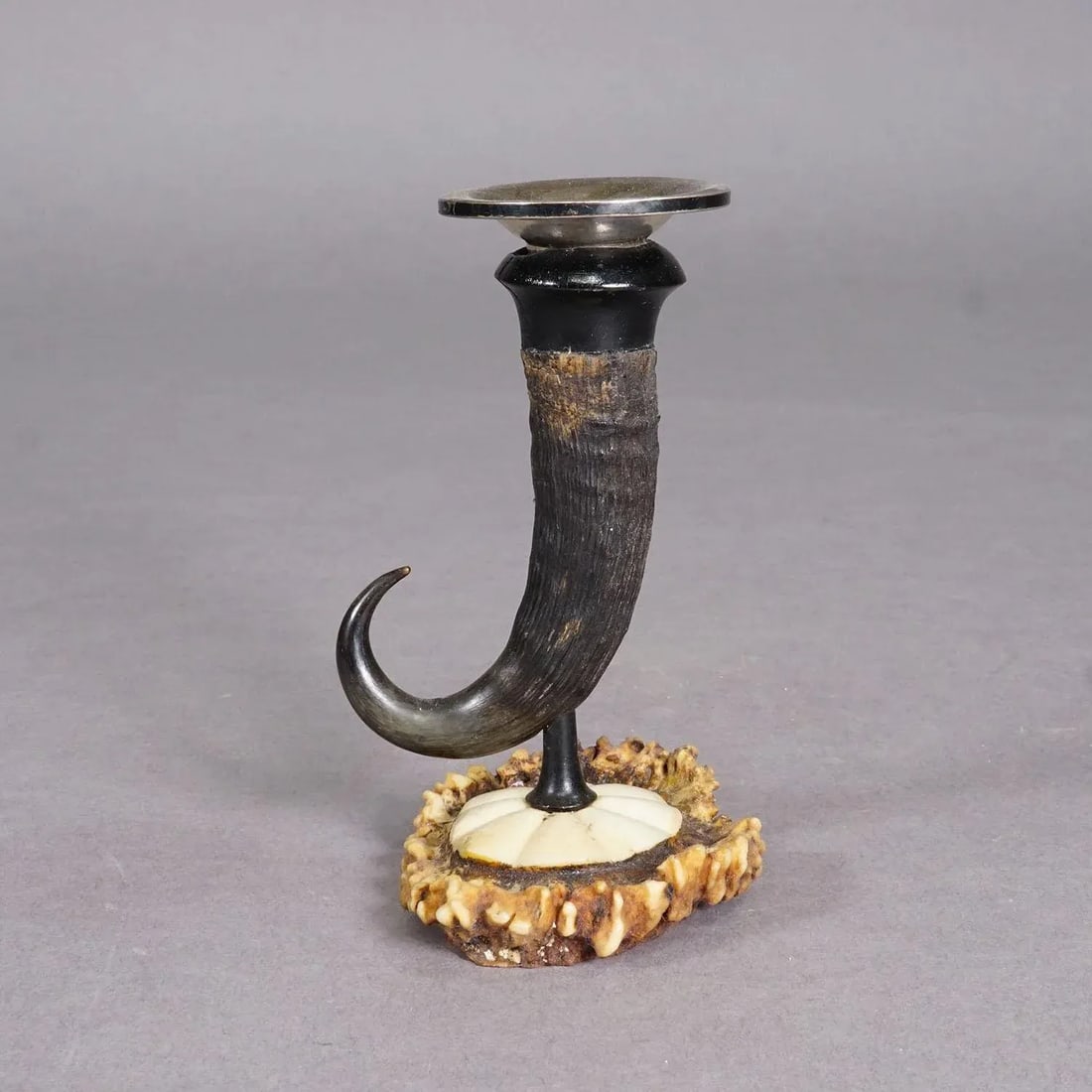 Antique Candle Stick With Real Chamois Horn, Circa 1900s - 2