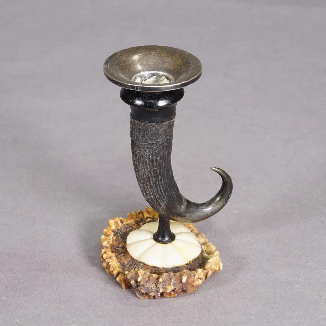 Antique Candle Stick With Real Chamois Horn, Circa 1900s - 3