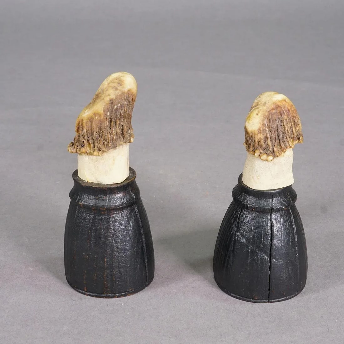 Antique Pair of Deer Antlers on Turned Black Wooden Mounts, ca.1920 - 4