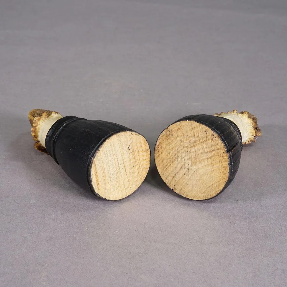 Antique Pair of Deer Antlers on Turned Black Wooden Mounts, ca.1920 - 5