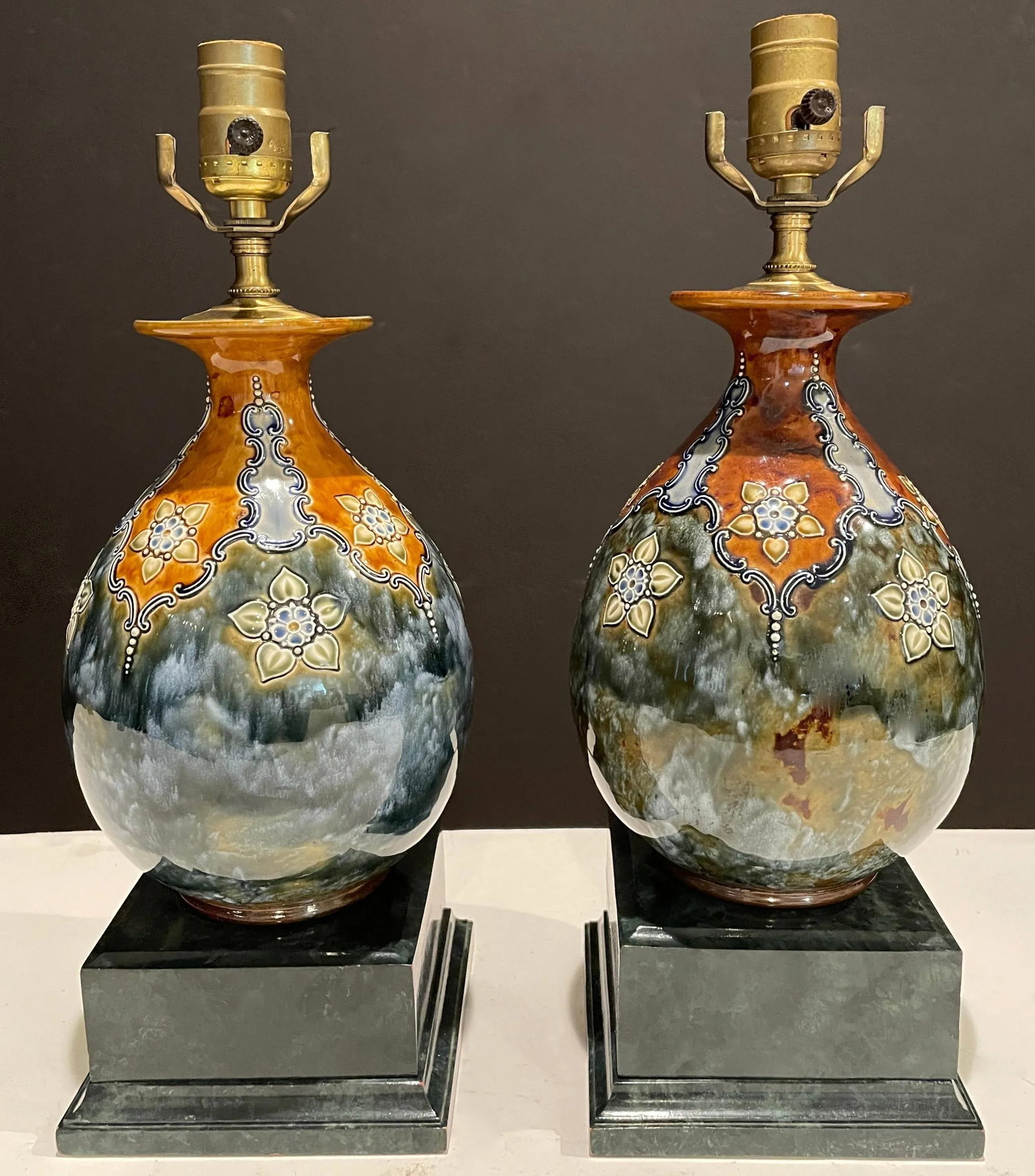 Late 19th Century Pair of Royal Doulton Blue Glazed Vases as Lamps - 2