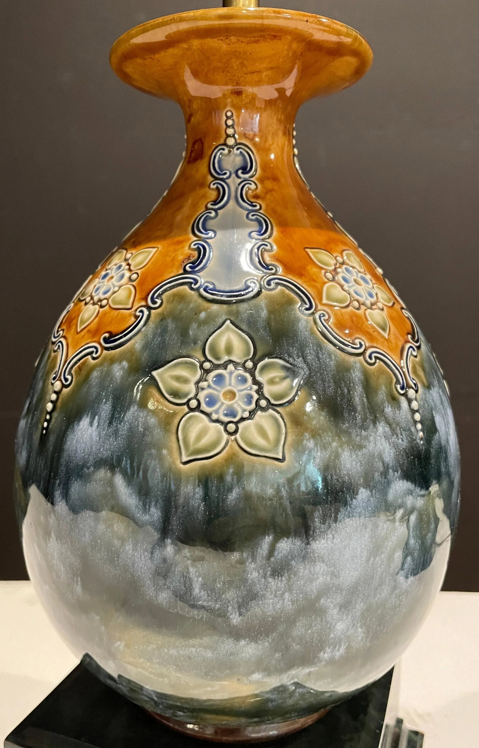 Late 19th Century Pair of Royal Doulton Blue Glazed Vases as Lamps - 3