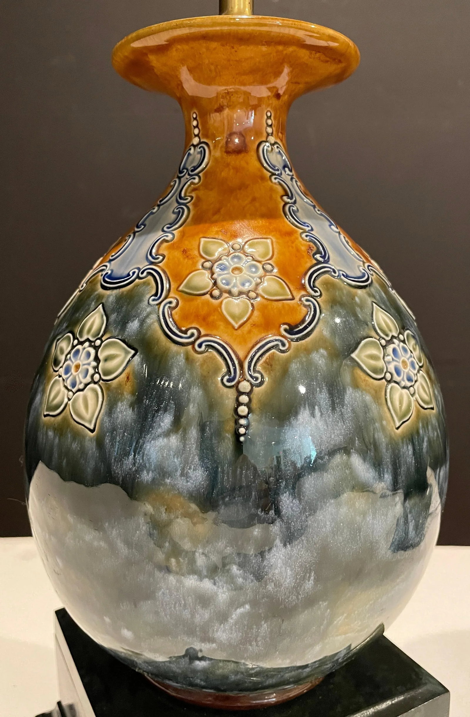 Late 19th Century Pair of Royal Doulton Blue Glazed Vases as Lamps - 4