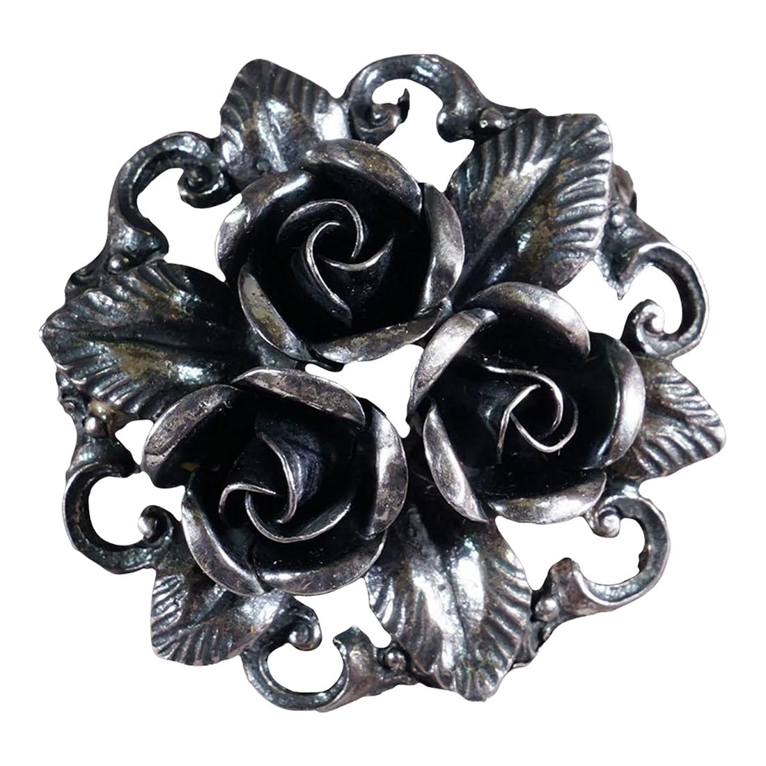 Elegant Vintage Flower Brooch, Handmade From 835 Silver, Germany Ca. 1950s: Elegant Vintage Flower Brooch, Handmade from 835 silver, Germany ca. 1950s An elegant vintage flower brooch, handmade from 835 silver with an oxidized finish. It features the famous mid-century Bieder