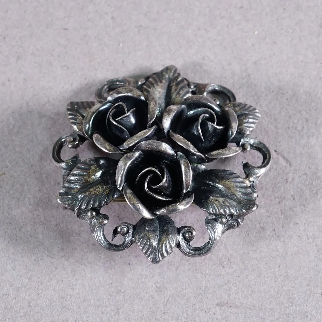 Elegant Vintage Flower Brooch, Handmade From 835 Silver, Germany Ca. 1950s - 3