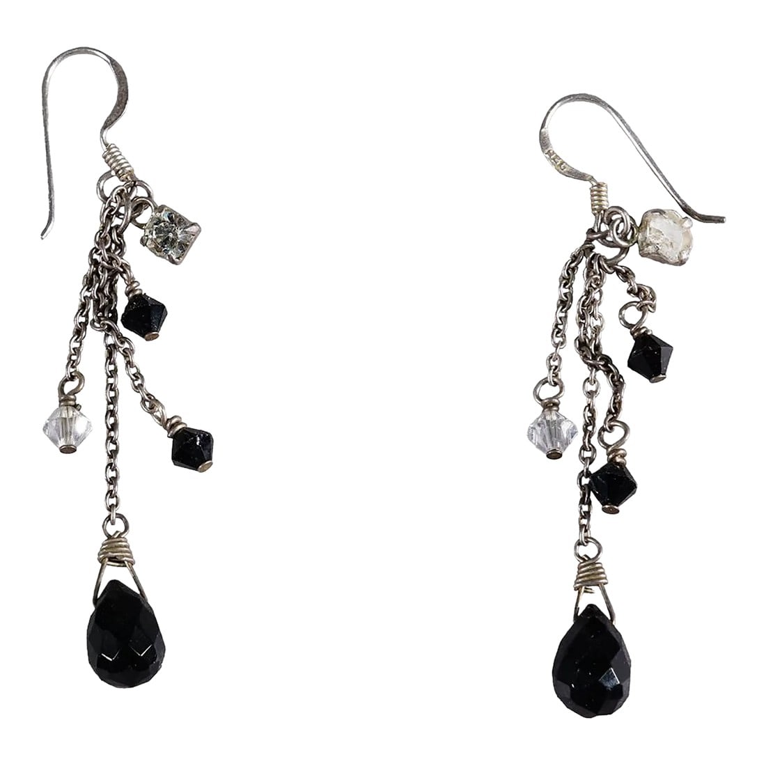 Vintage Earrings With Black Pearls and Rhinestones, Germany Ca. 1950s: Vintage Earrings with Black Pearls and Rhinestones, Germany ca. 1950s A pair of beautiful traditional earrings with black pearls and rhinestones. Made from 925 sterling silver. The earrings have
