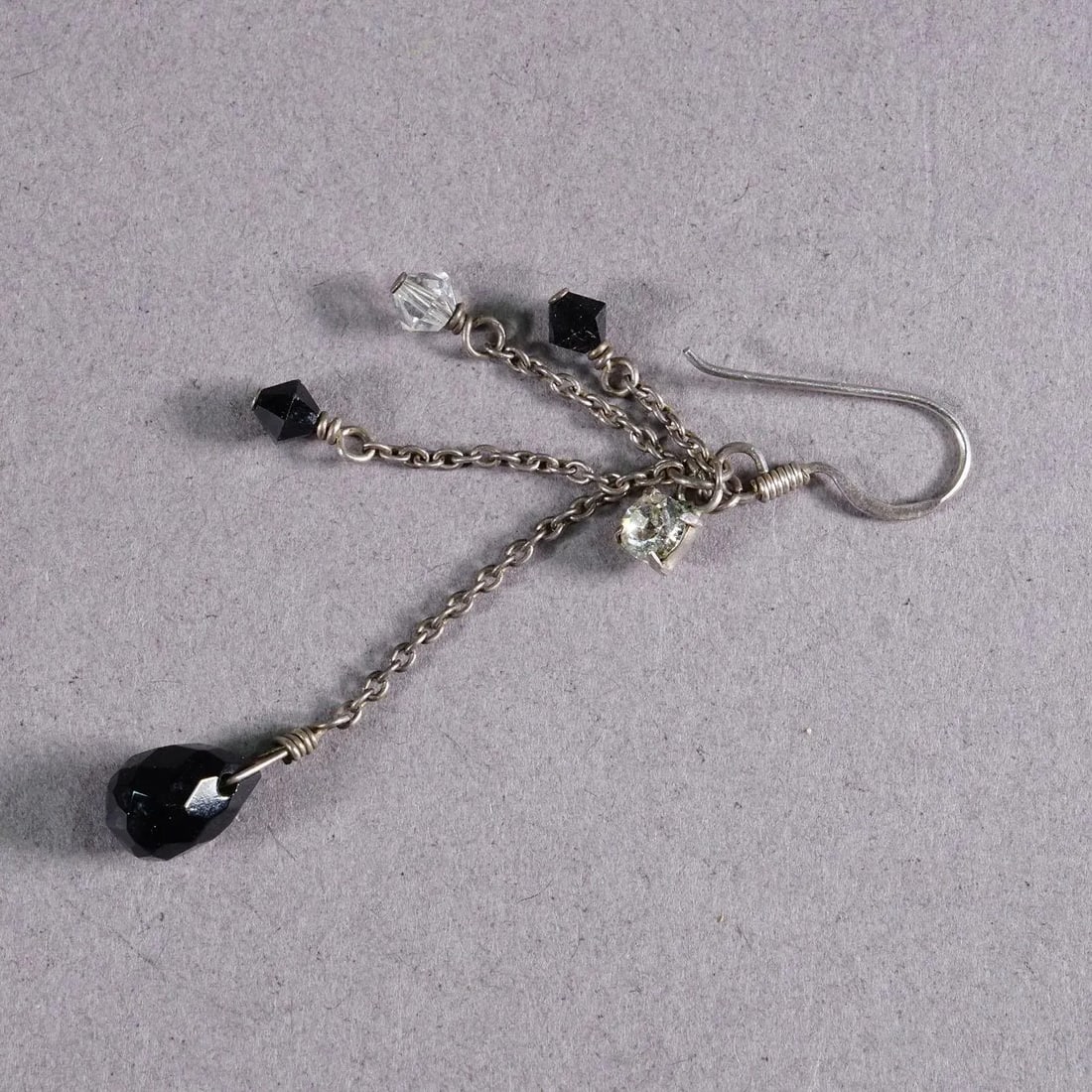 Vintage Earrings With Black Pearls and Rhinestones, Germany Ca. 1950s - 2