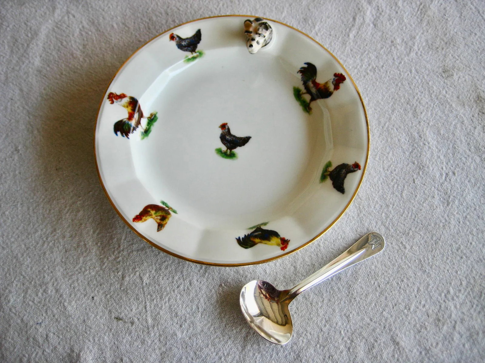 French Mid Century Modern Porcelain Baby Worming Plate - 3