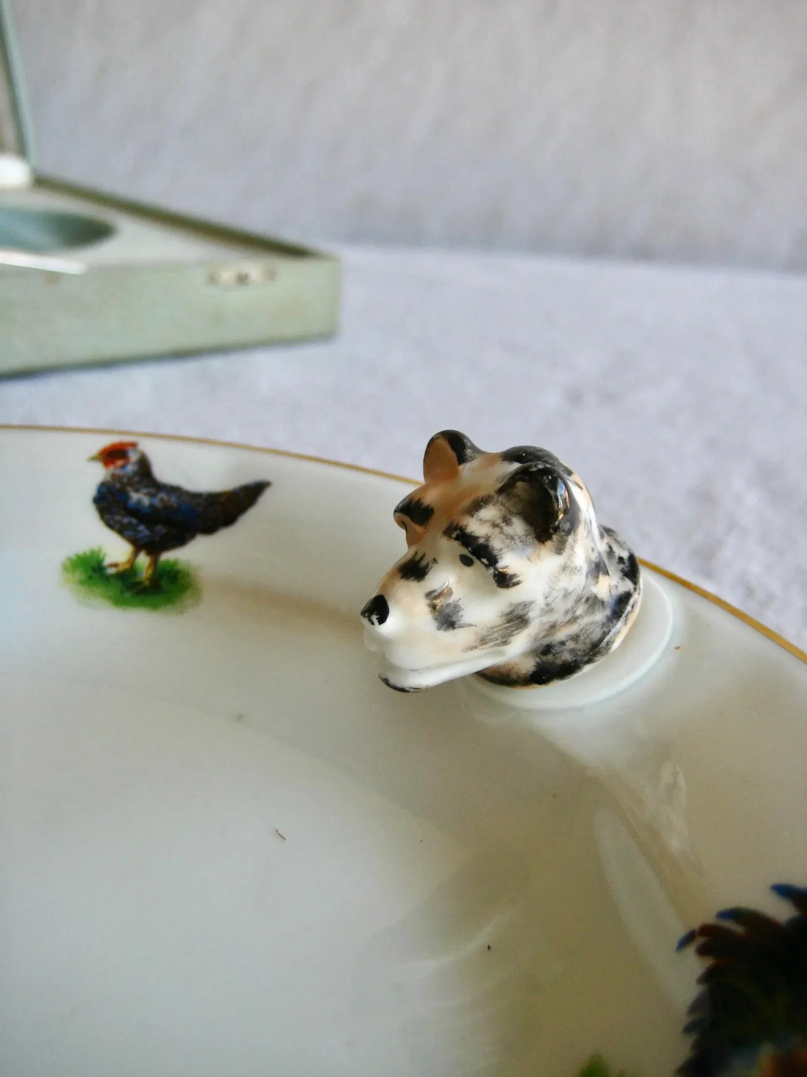 French Mid Century Modern Porcelain Baby Worming Plate - 5