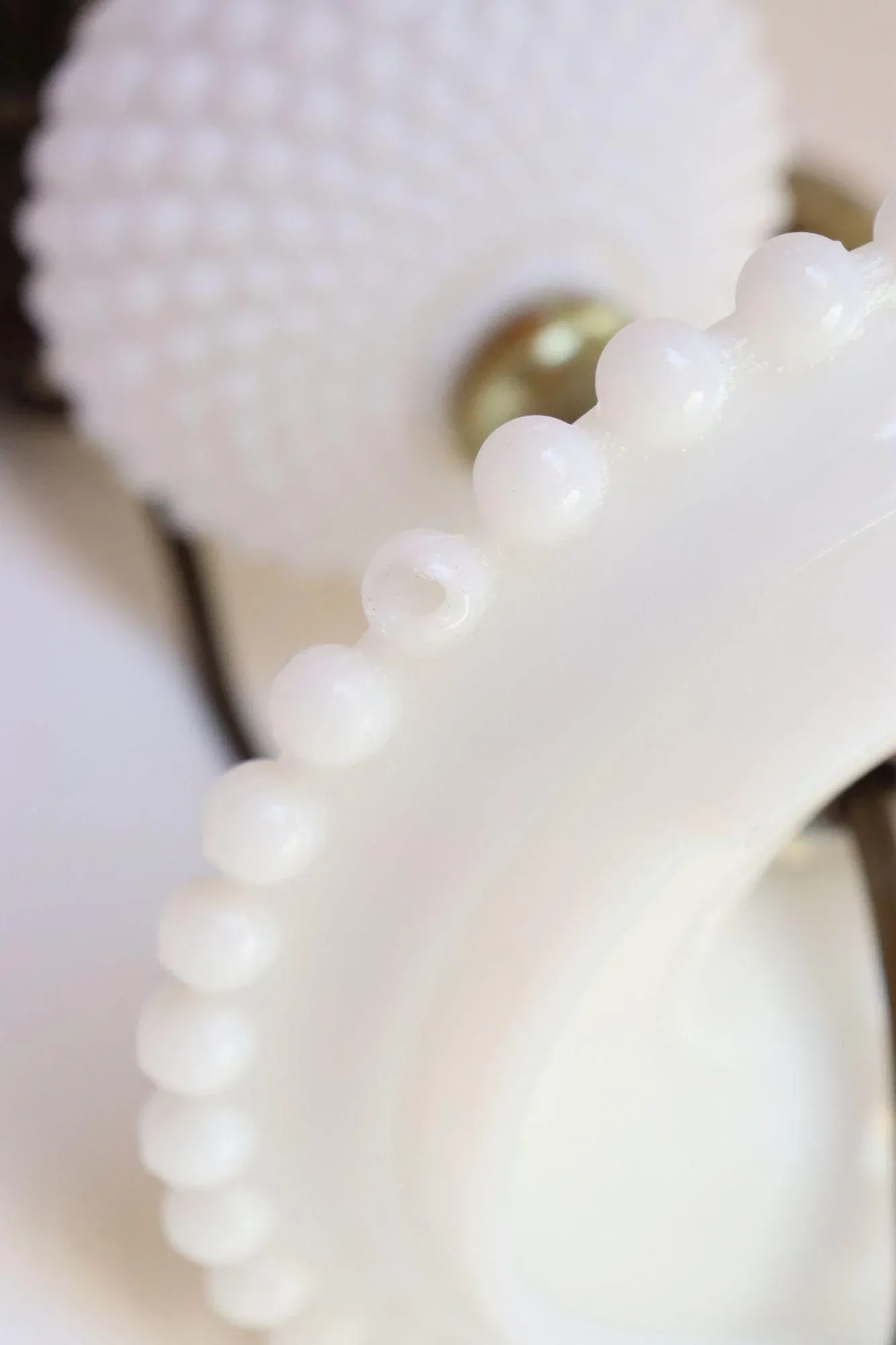 Pair of Petite Mid-Century Modern Hobnail Milk Glass Saucer Boudoir Bedside Table Lamps - 12