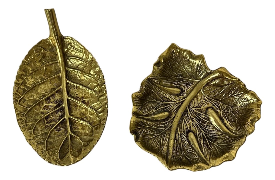 Vintage Virginia Metalcrafters Brass in Leaf Catchall - A Pair (1 of 10)