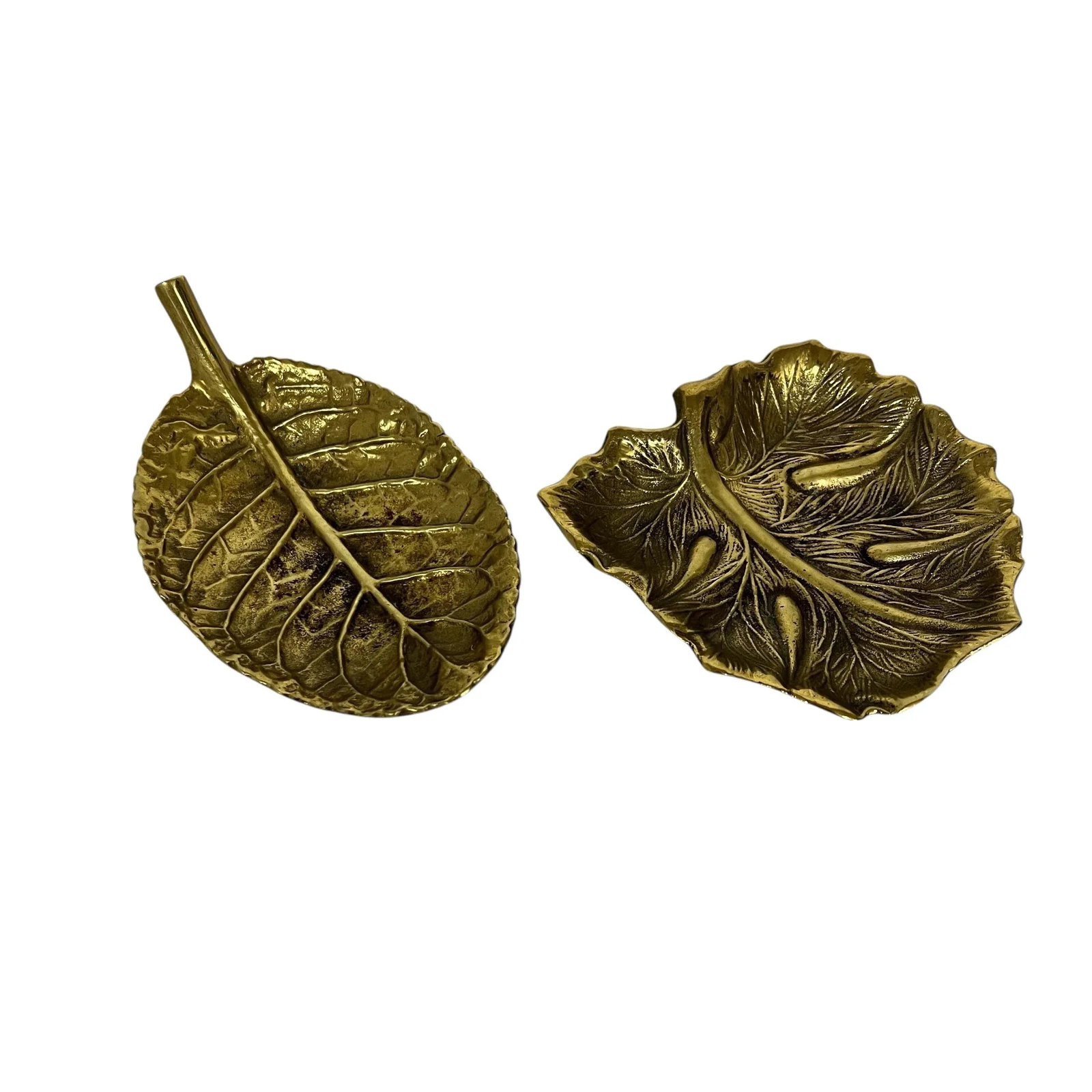 Vintage Virginia Metalcrafters Brass in Leaf Catchall - A Pair - 2