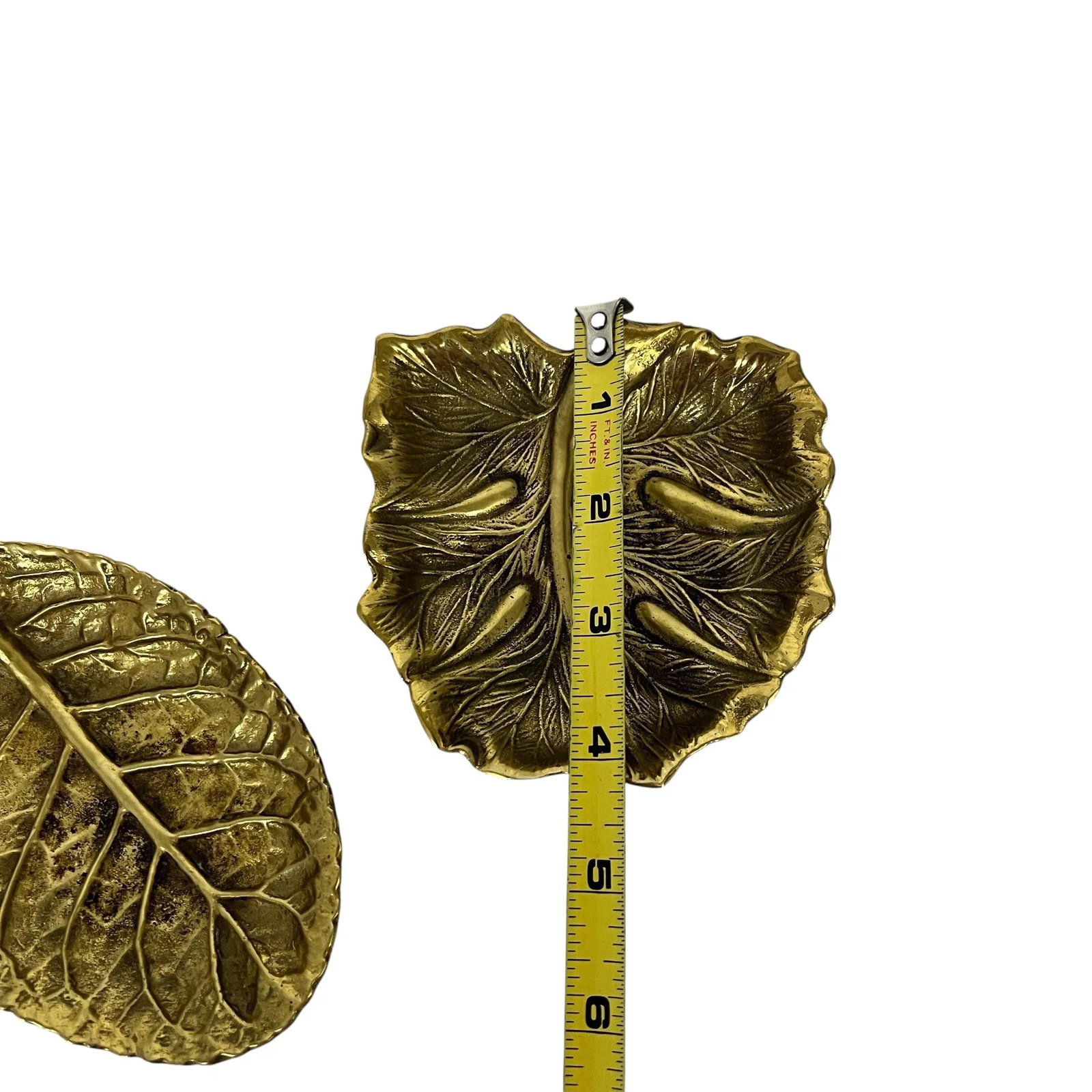 Vintage Virginia Metalcrafters Brass in Leaf Catchall - A Pair - 7
