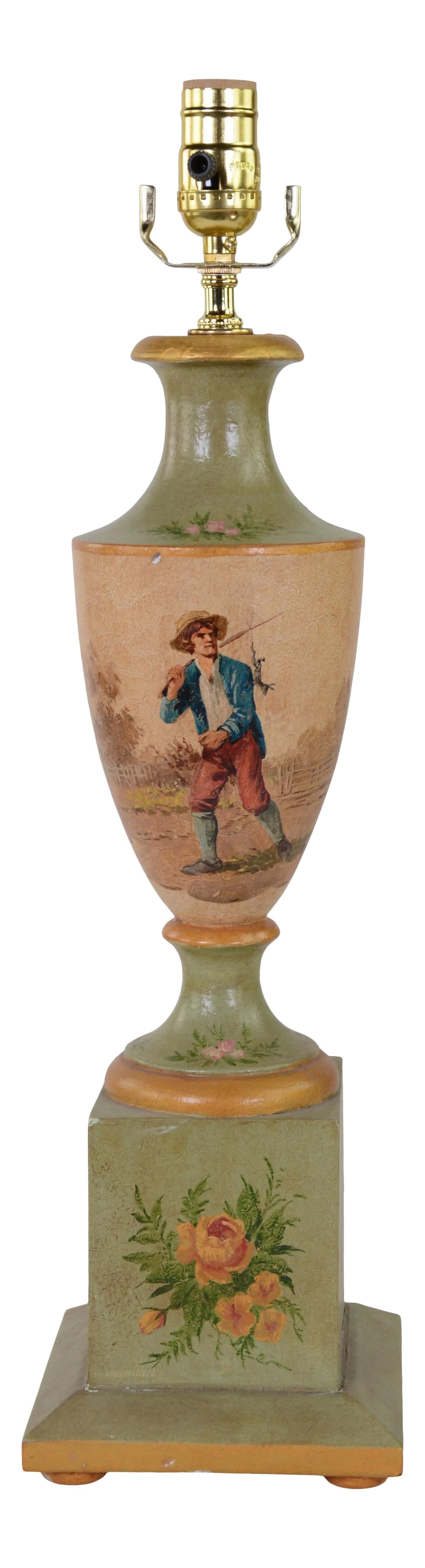 Vintage British Wooden Trophy Hand-Painted Farmer Pattern Table Lamp: vintage .British wooden trophy hand-painted farmer pattern table lamp. Material: wooden.sizeï¼š6"*23" Condition: Imperfections: Some Imperfections Condition Notes: Good Condition,