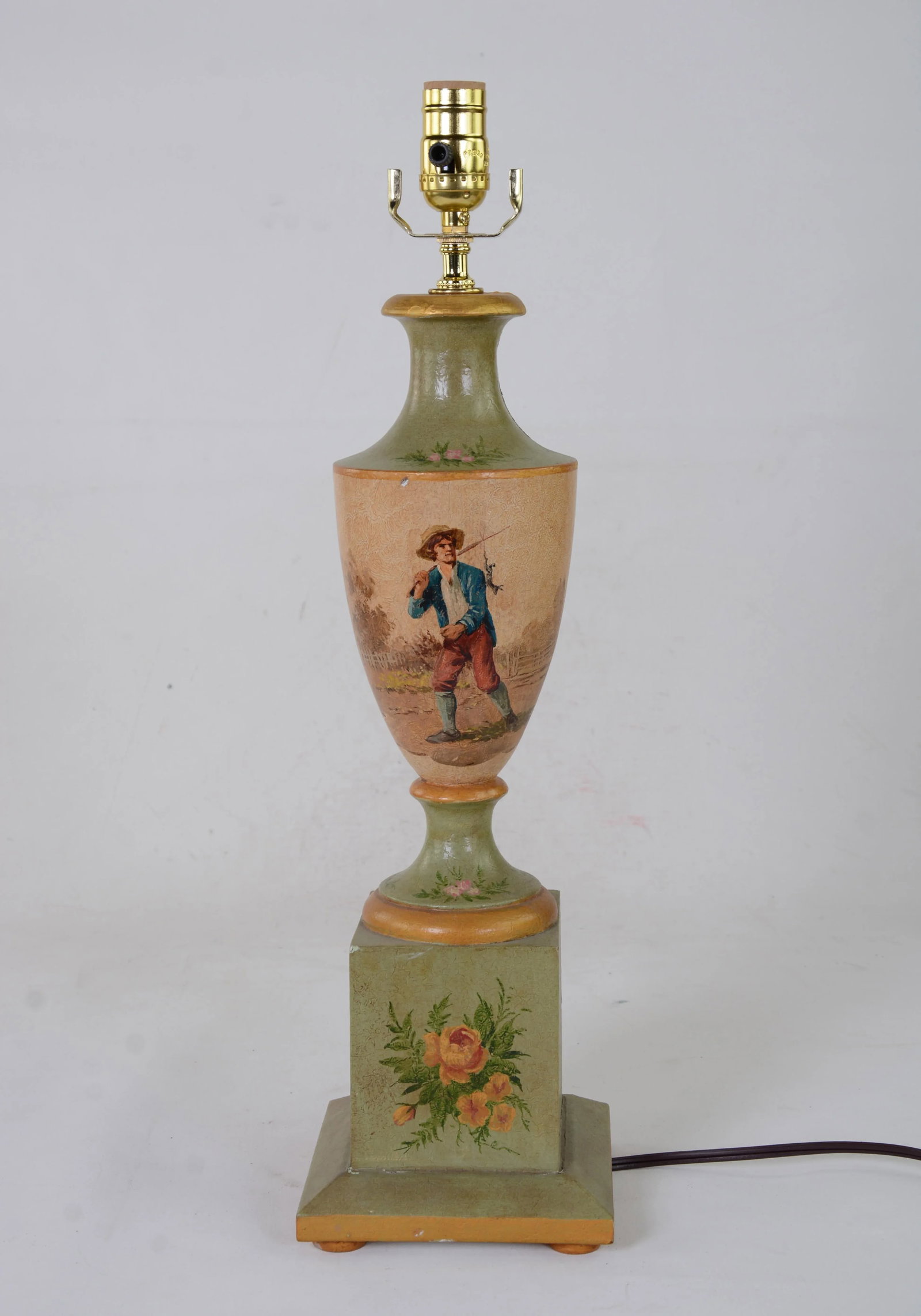 Vintage British Wooden Trophy Hand-Painted Farmer Pattern Table Lamp - 2