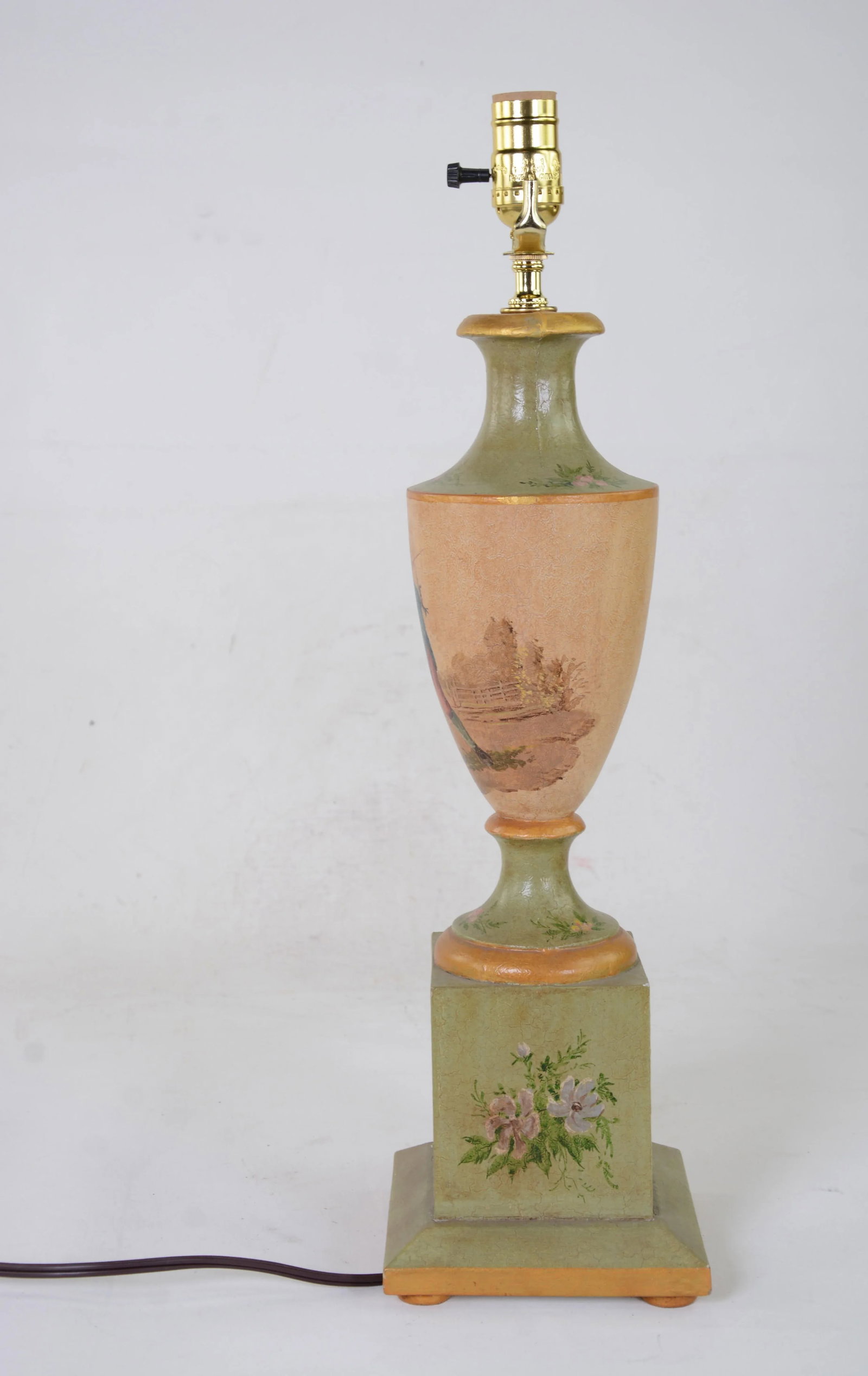 Vintage British Wooden Trophy Hand-Painted Farmer Pattern Table Lamp - 3