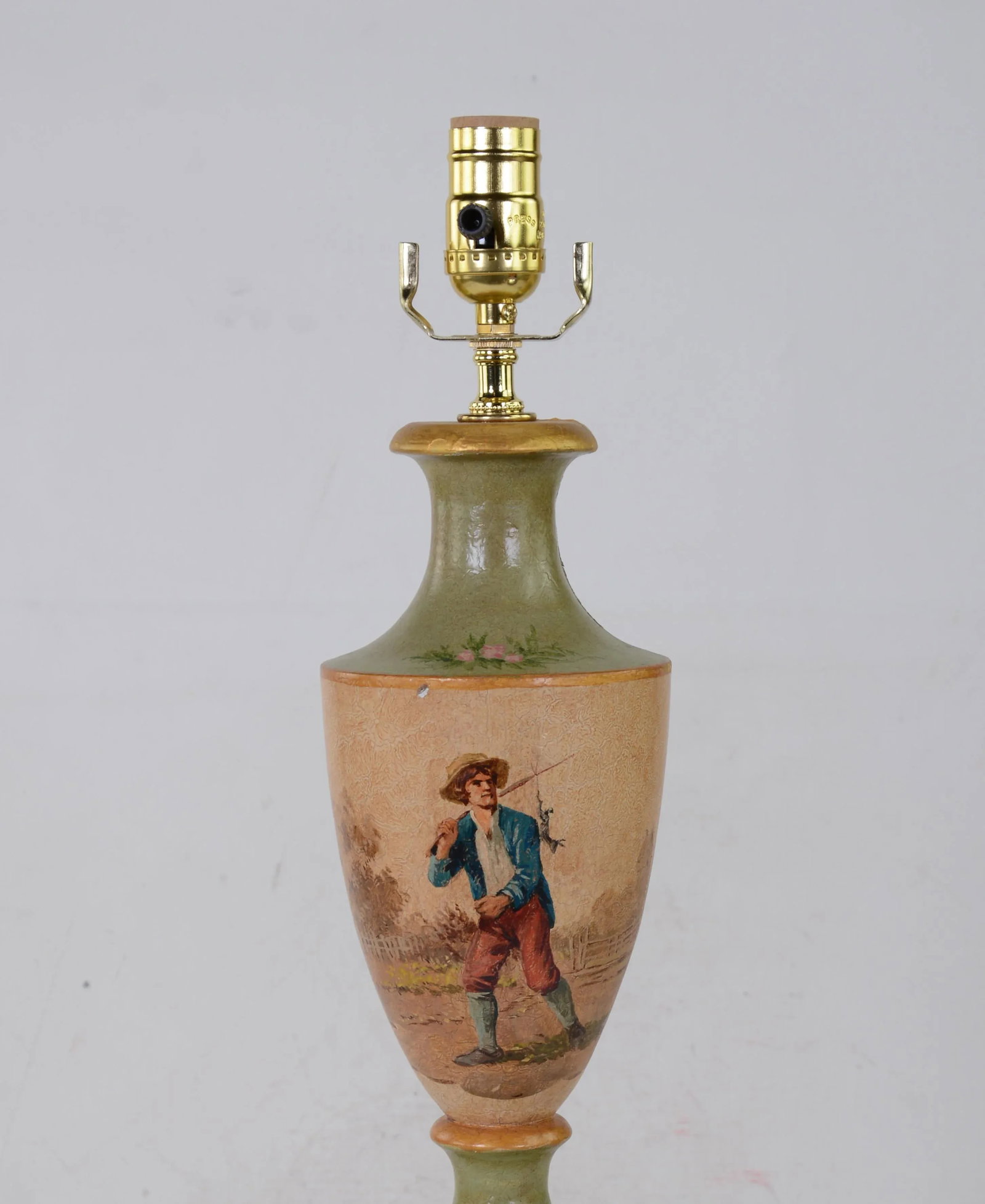 Vintage British Wooden Trophy Hand-Painted Farmer Pattern Table Lamp - 5