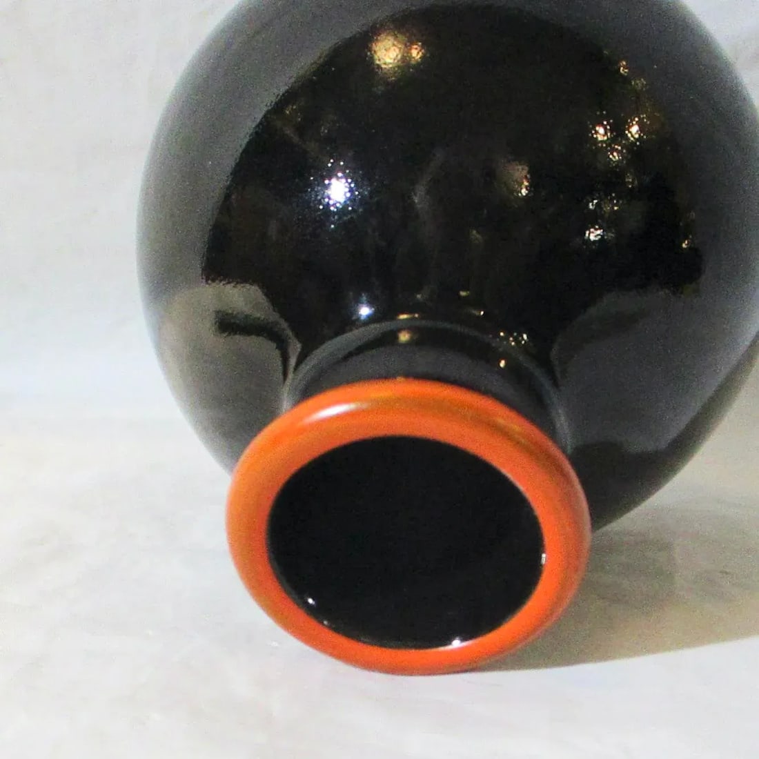 Arts and Crafts Porcelain Black and Red Vase - 3
