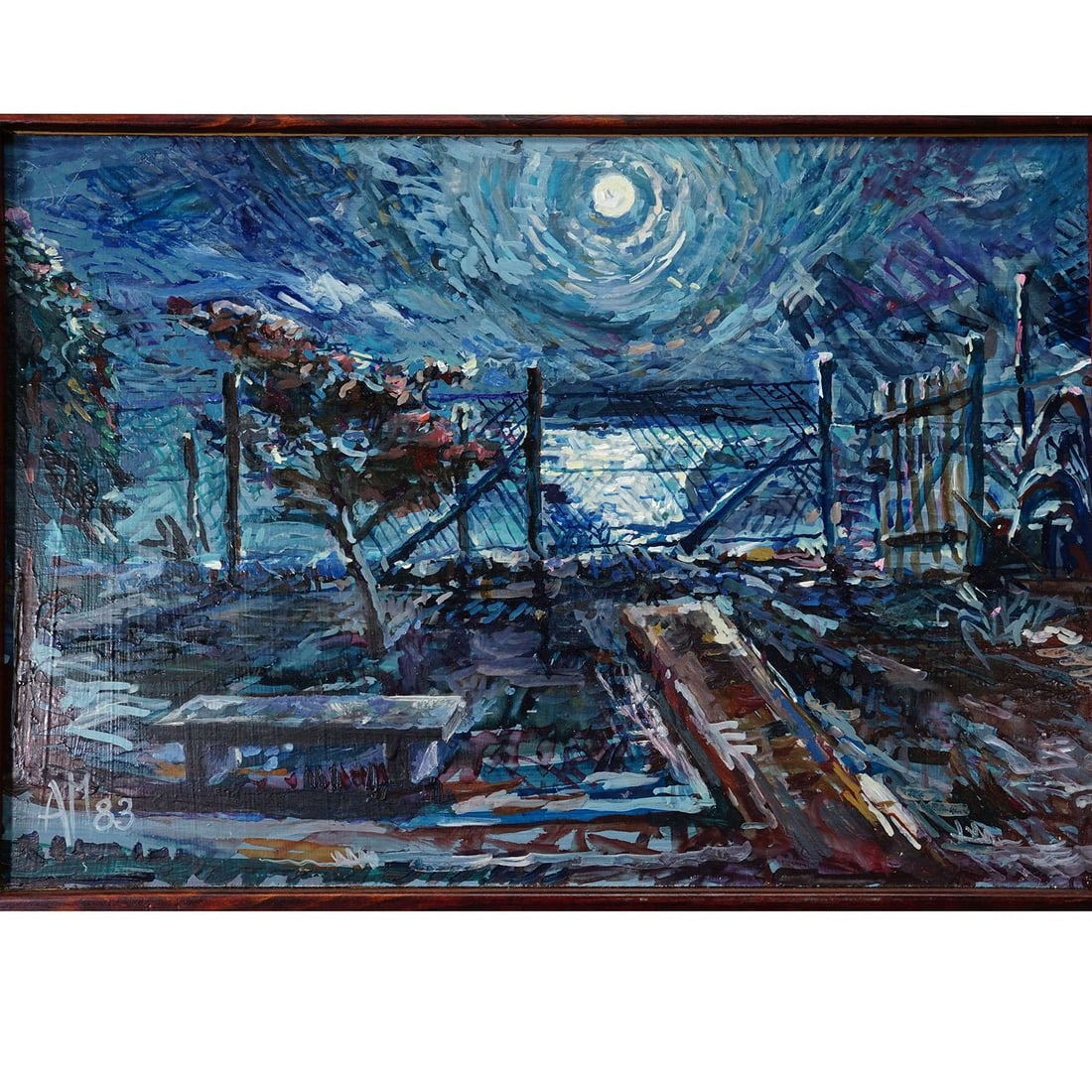 Impressionist Style Oil Painting Moonlight Scene, 1983 – Alexander Michael - 4