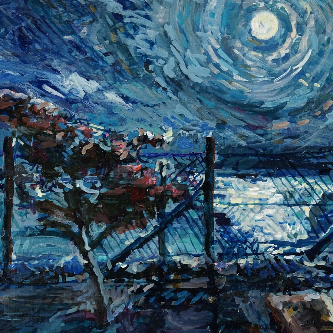 Impressionist Style Oil Painting Moonlight Scene, 1983 – Alexander Michael - 5