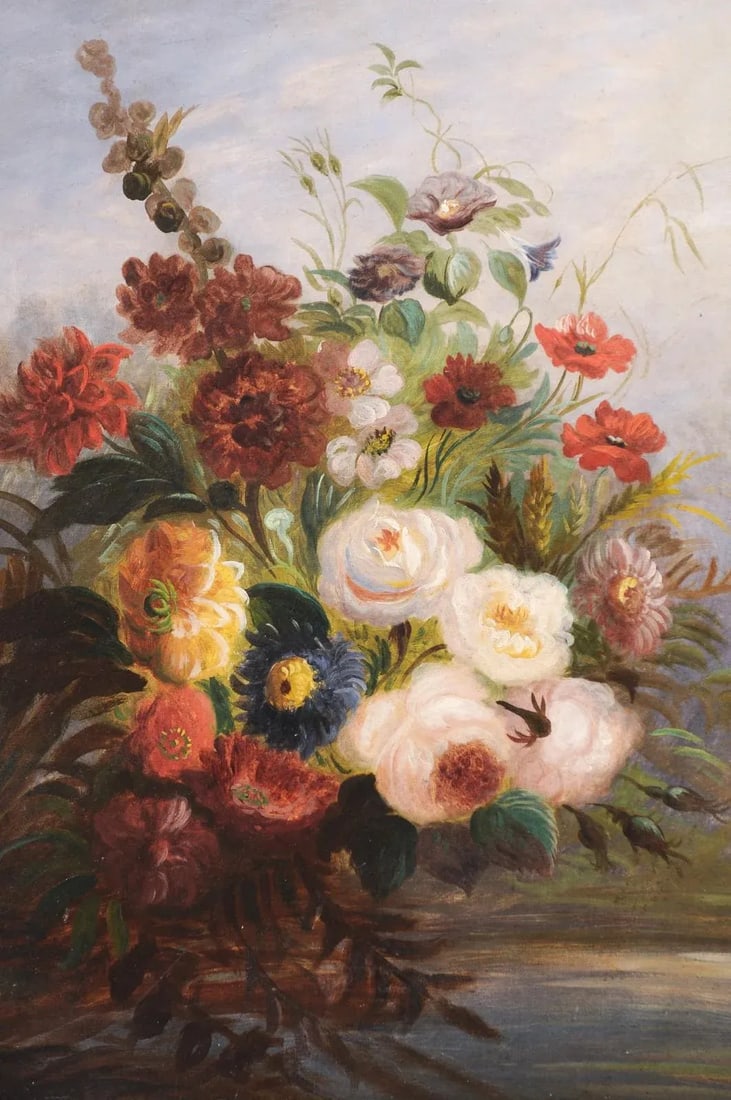19th Century French Floral Still Life Oil Painting, Framed - 10