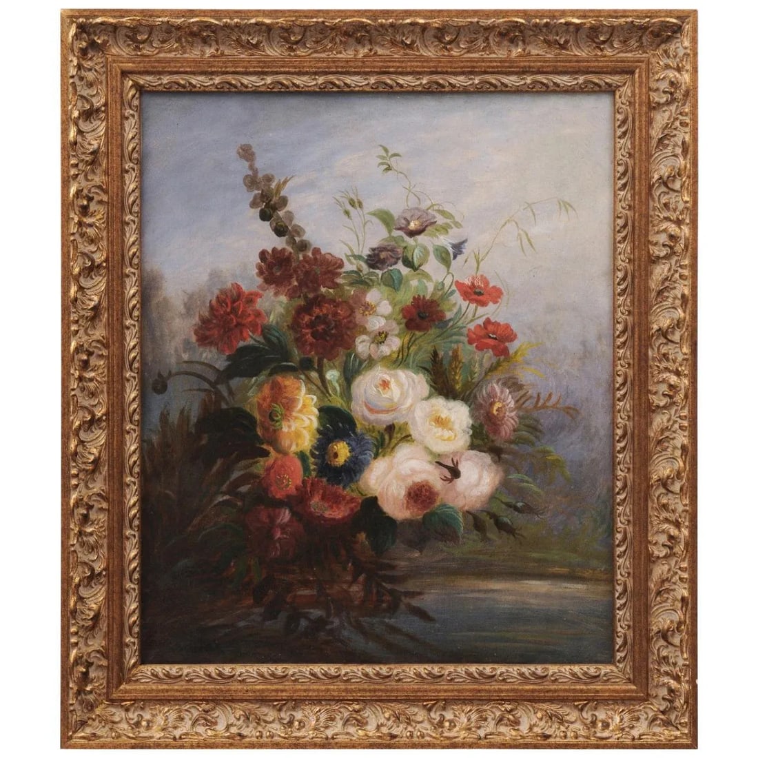 19th Century French Floral Still Life Oil Painting, Framed - 11