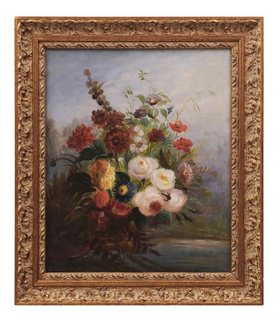 19th Century French Floral Still Life Oil Painting, Framed (1 of 11)