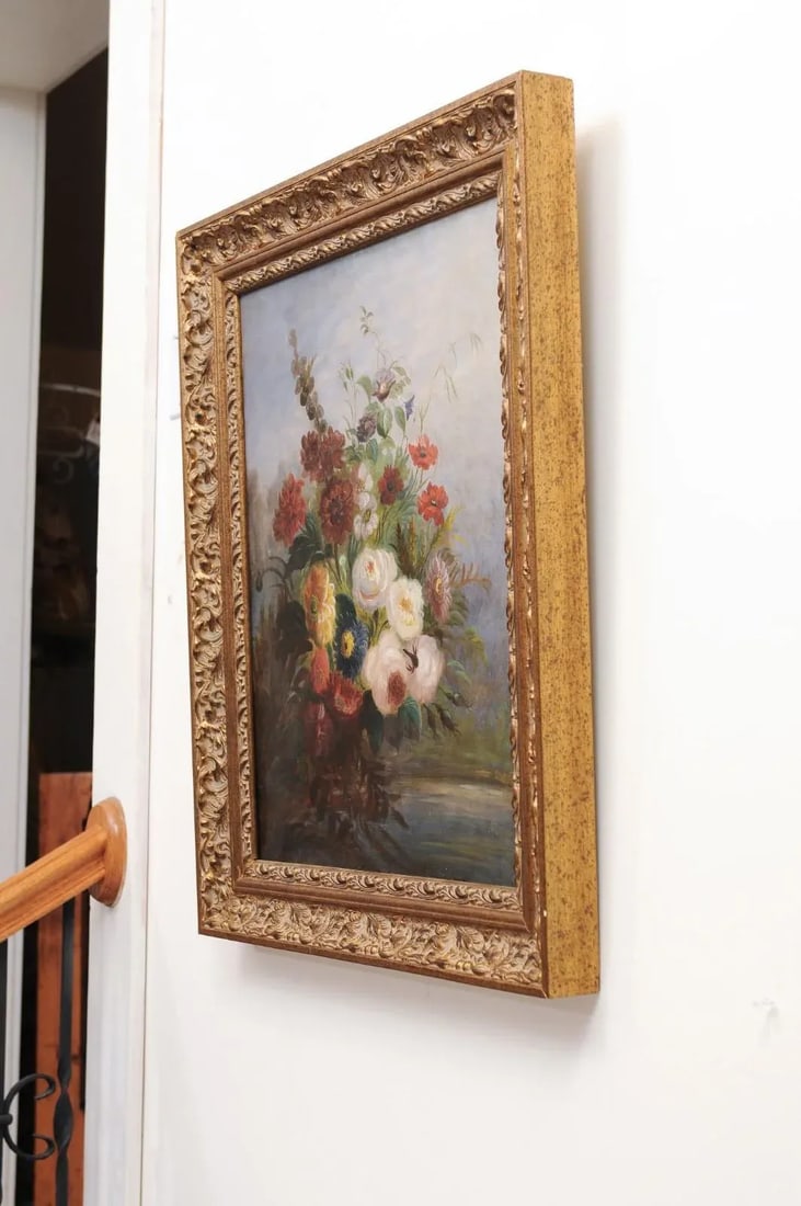 19th Century French Floral Still Life Oil Painting, Framed - 3