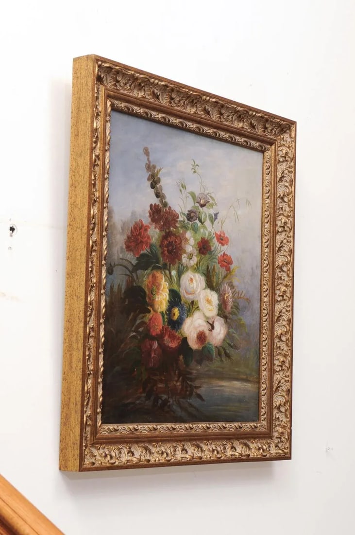 19th Century French Floral Still Life Oil Painting, Framed - 4