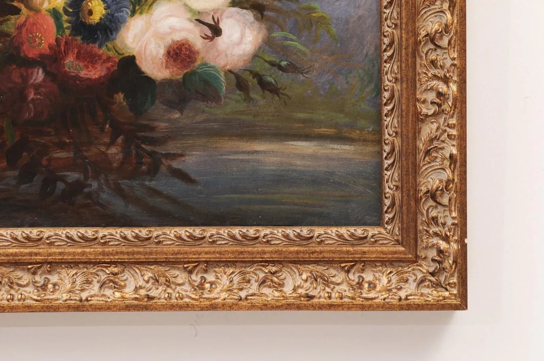 19th Century French Floral Still Life Oil Painting, Framed - 6