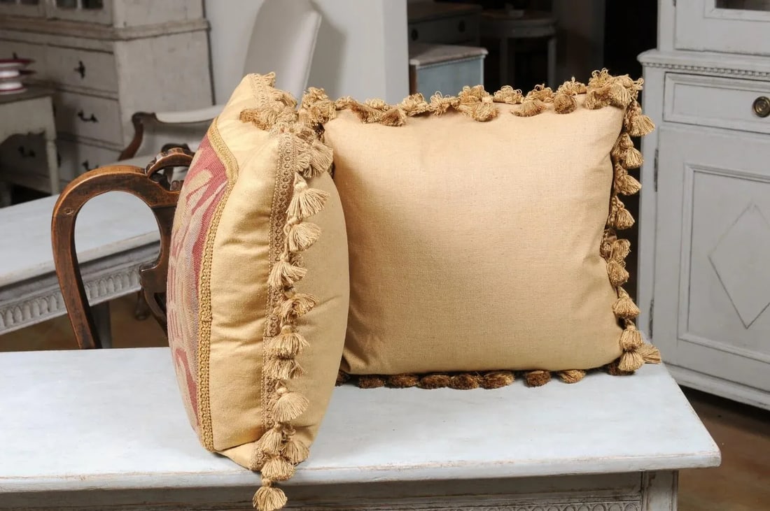 French 19th Century Aubusson Tapestry Pillows with Floral Decor - a Pair - 7