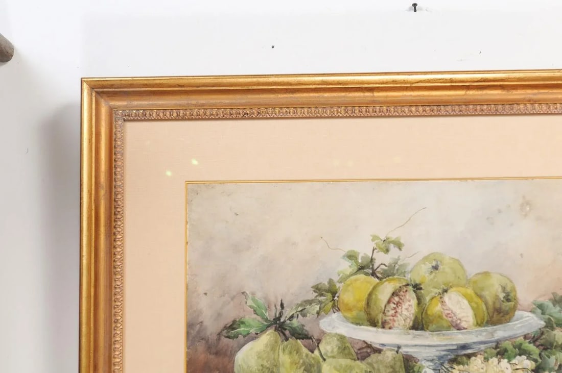 19th Century French Fruit Still Life Watercolor Painting Signed E Calmant, Framed - 10