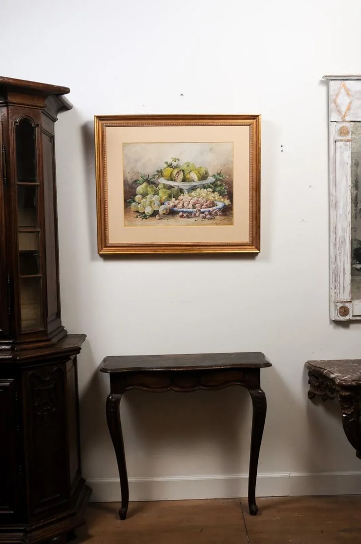 19th Century French Fruit Still Life Watercolor Painting Signed E Calmant, Framed - 6