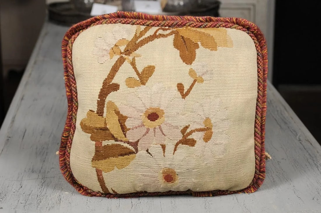 French 19th Century Floral Aubusson Tapestry Pillow - 2