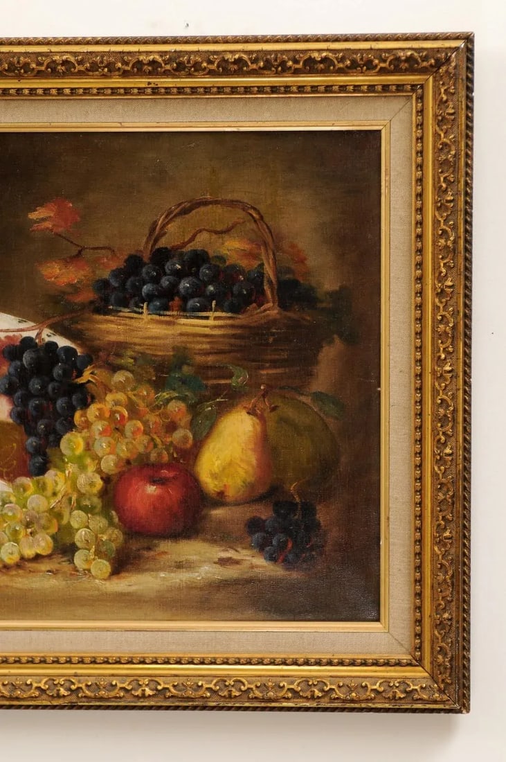 19th Century French Fruit Still Life Oil Painting, Framed - 12