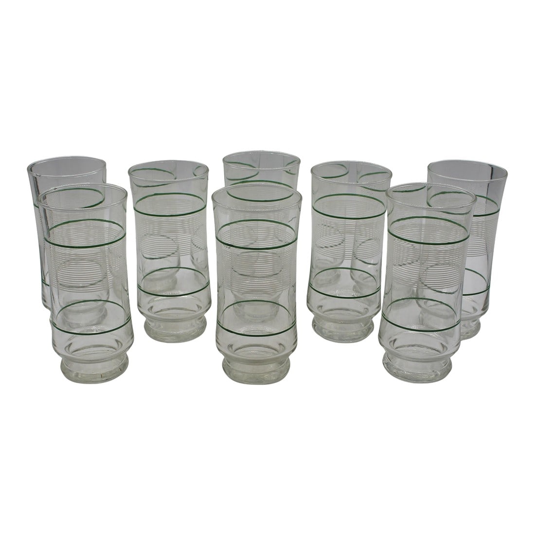 Mid 20th Century Mid-Century Anchor Hawking Modern Glasses - Set of 12: Set of 12 double mint julep glasses, Mid Century Modern, by Anchor Hocking, USA. Shaped for the hand. Applied white & green horizontal stripes. Condition commensurate with age and use. 6" x 2 5/8" dia